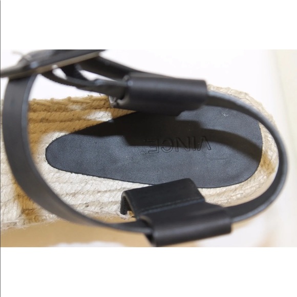 New Vince Abby Espadrille Leather Black Sandal Wedge Women Shoes 11 Strap - Picture 8 of 13